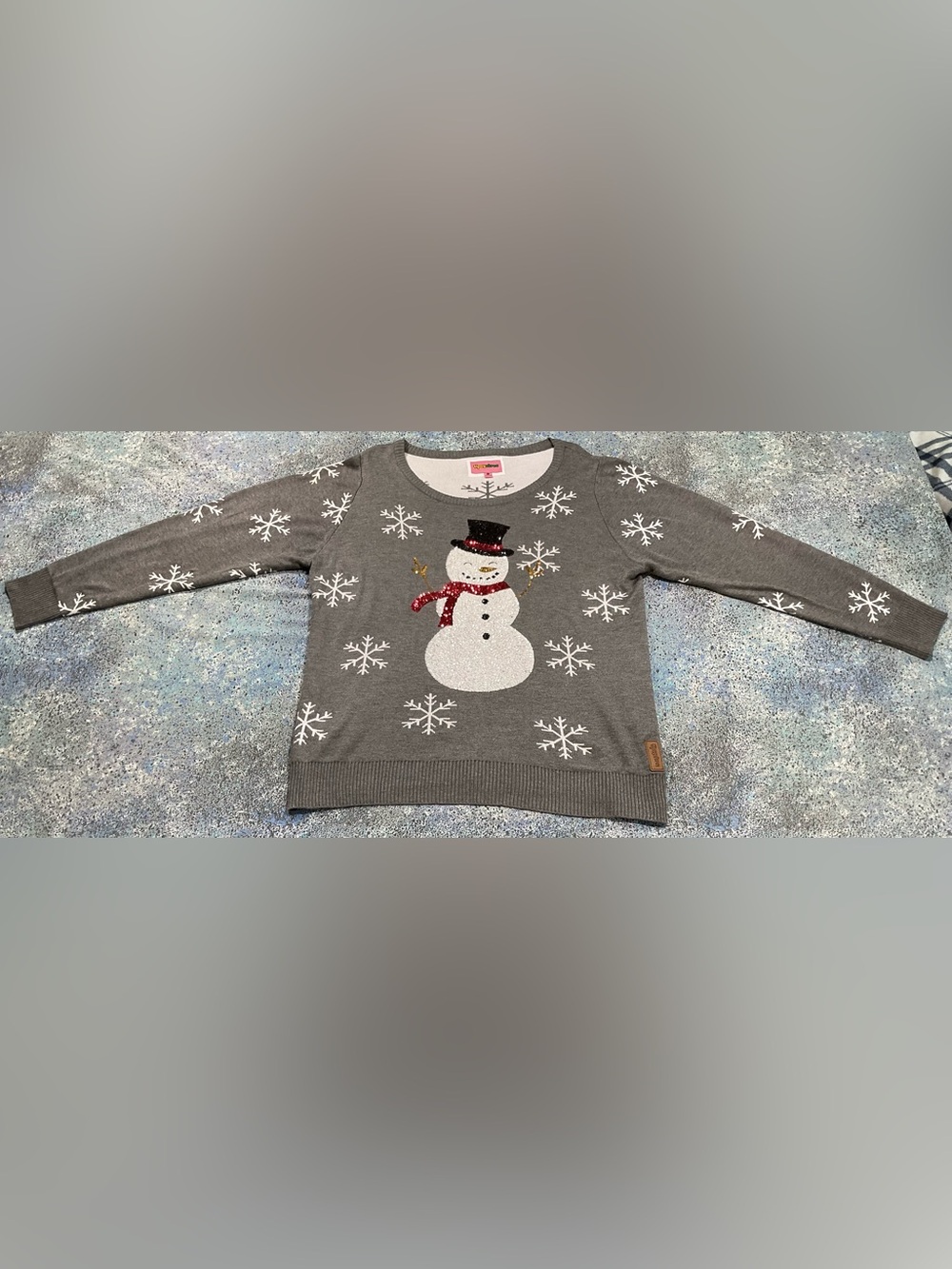 Tipsy Elves XL Sequin Snowman Ugly Christmas Sweater Gray Snowflake Holiday